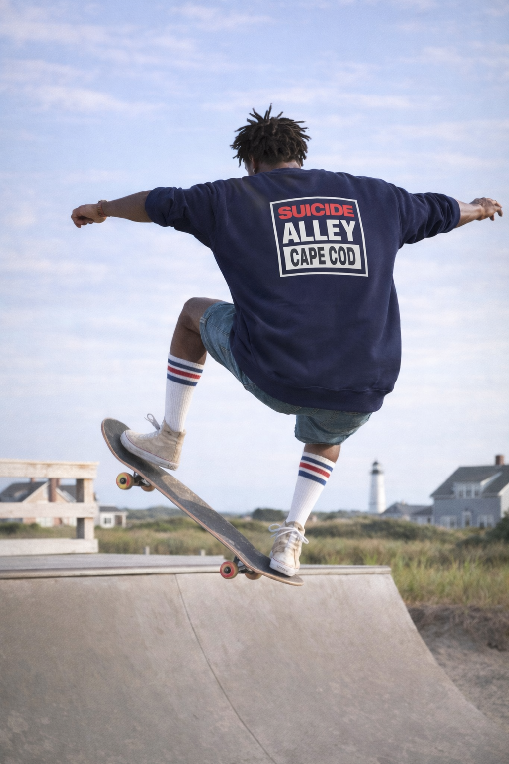 'SUICIDE CAPE COD' Bold Graphic Crewneck Sweatshirt