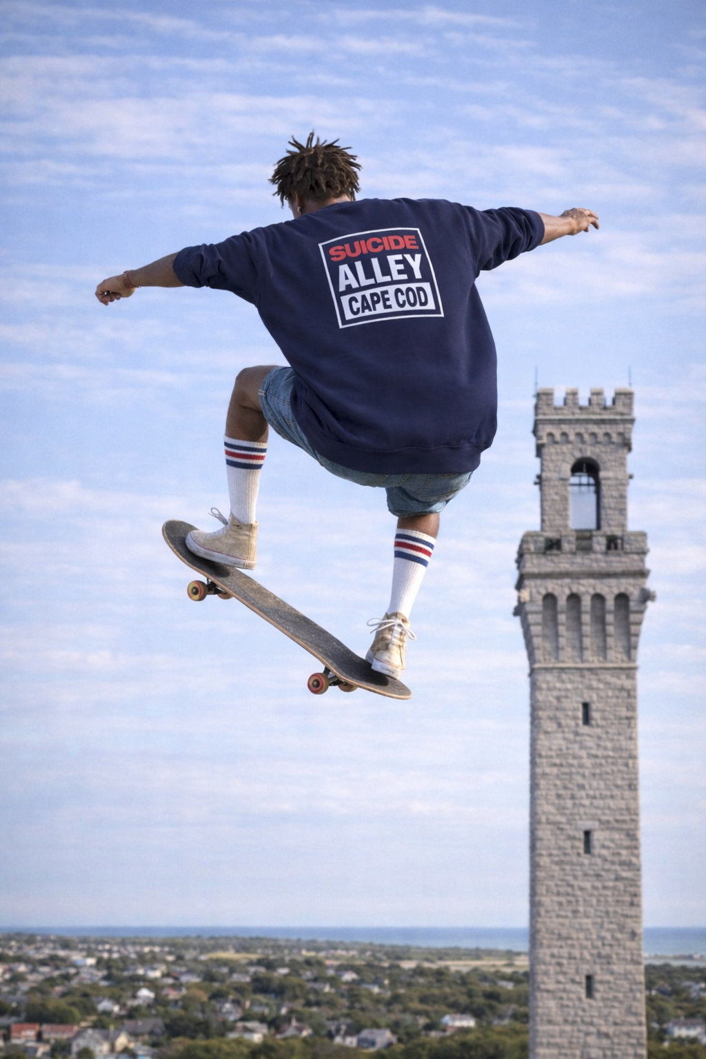 'SUICIDE CAPE COD' Bold Graphic Crewneck Sweatshirt